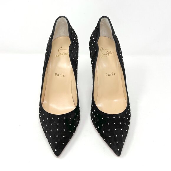 Christian Louboutin Hot Chick Plume 100 Suede Studded Pumps Black 38 - Picture 2 of 10